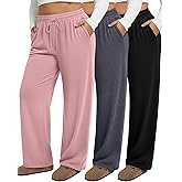 Neer 3 Pack Women's Plus Size Sweatpants Wide Leg High Waist Drawstring Yoga Lounge Joggers Open Bottom Pants with Pockets