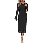 Newshows Women Winter Sweater Dresses 2026 Church Midi Long Sleeve Hollow Knit Modest Business Casual Outfits