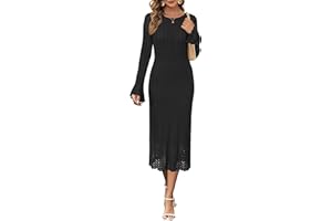 Newshows Women Winter Sweater Dresses 2025 Church Midi Long Sleeve Hollow Knit Modest Business Casual Outfits