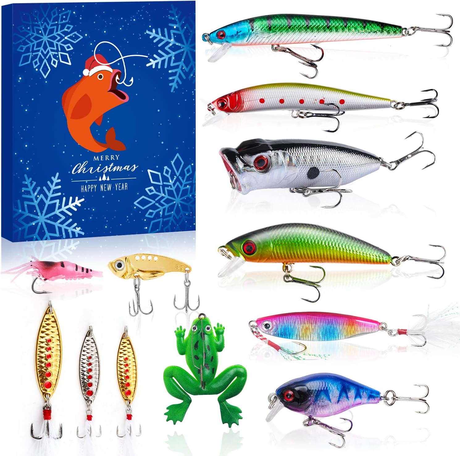 Advent Calendars - Fishing Advent Calendar 2023 Adult Men Teen Boys, 12 Day Fishing Lure Advent Calendar for Freshwater Saltwater Soft Plastic Lures Fishing Spoons Minnow Popper Crankbait VIB Xmas Fish Gifts for Father Boyfriend Brother
