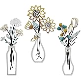 3 Pcs Metal Flowers Wall Decor Rustic Farmhouse Decor Sunflower Minimalist Wall Art Decors for Bathroom Kitchen Living Room Bedroom Office Housewarming Gifts (Beige)