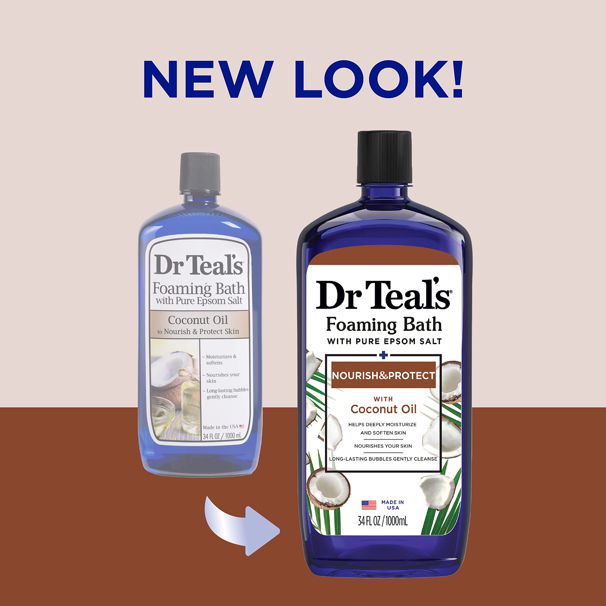 Dr Teal's Foaming Bath with Pure Epsom Salt, Nourish & Protect with Coconut Oil, 34 fl oz (Pack of 4)