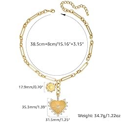 BONJOULRY Chunky Gold Sun Heart Pendant Necklace