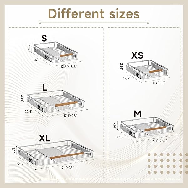 TAIHEIS 1 PACK EXPANDABLE PULL OUT CABINET ORGANIZER，SIDE MOUNTING 17.1~28″X22.5″CABINET PULL OUT SHELVES, EXPANDABLE SLIDE OUT SPICE RACK FOR CABINET FOR KITCHEN BATHROOM OFFICE