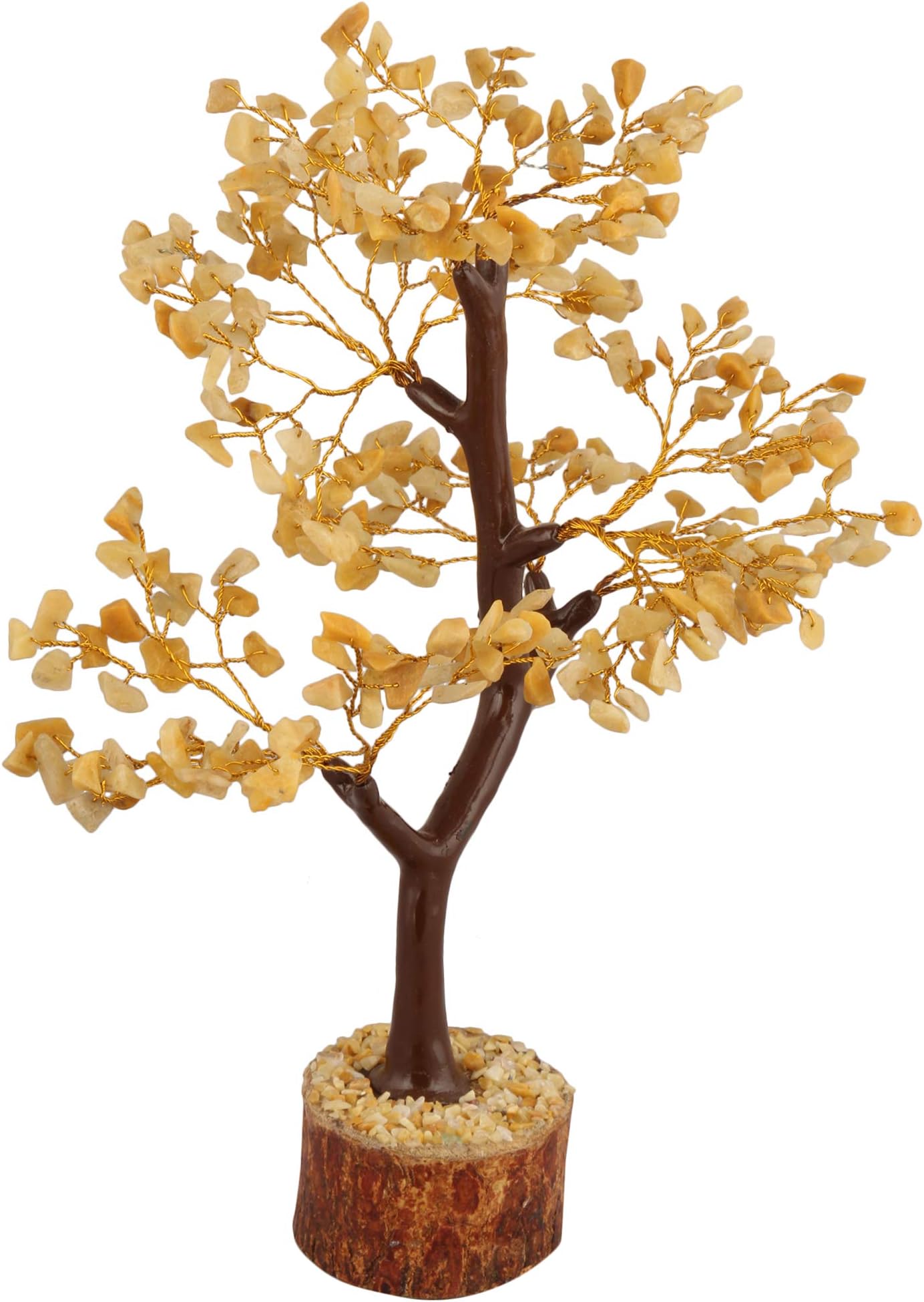 YATHABI Yellow Aventurine Chakra Tree Feng Shui Money Bonsai Crystal Sculpture Figurine Gemstone Trees Of Life Good Luck Aura Cleansing Reiki Healing Gems Wealth Prosperity Golden Wire Size 10-12 Inch
