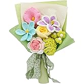 FUCAN Crochet Flowers, Finished Bouquet, Cotton Thread, Handmade, Gift for Lover, Friend, Teacher, Wedding Anniversary, Mixed Flowers, Crochet Bouquet, Artificial Flower (Green)