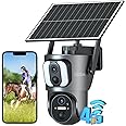 Xega 4G Cellular Security Camera【Dual Lens】 Outdoor with SIM Card, 14400mAh 2K HD Wireless Solar 4G LTE Camera, PTZ Motion Dtetection Spotlight Siren TF Cloud Storage,Only Support The Built-in SIM