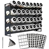 Ardier 4 Tier Spice Rack Organizer with 32 Square Spice Jars and 160 Spice Labels Set for Kitchen Cabinet Countertop Pantry or Wall Mount, Matte Black