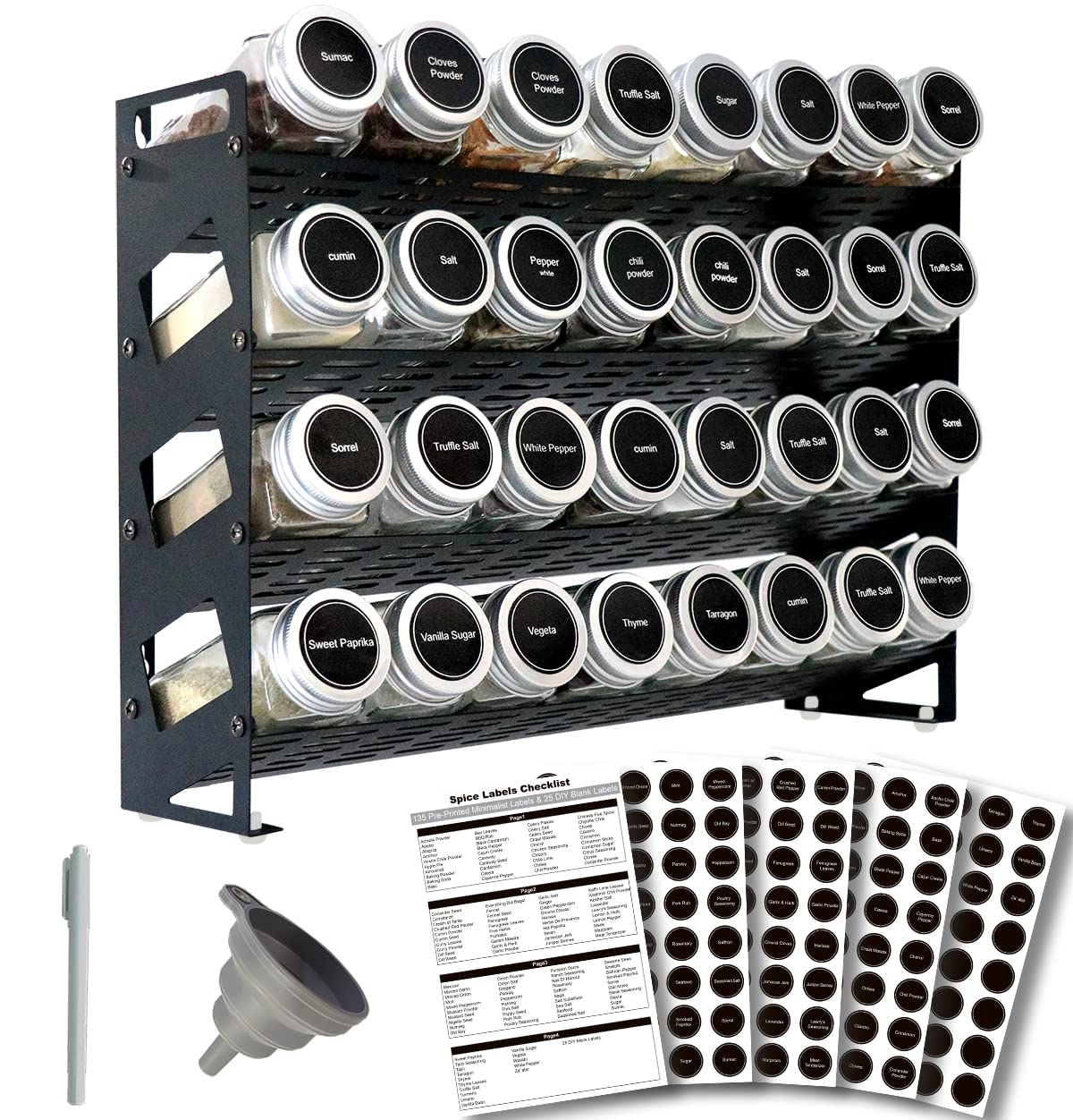 Photo 1 of Ardier 4 Tier Spice Rack Organizer with 32 Square Spice Jars and 160 Spice Labels Set for Kitchen Cabinet Countertop Pantry or Wall Mount, Matte Black