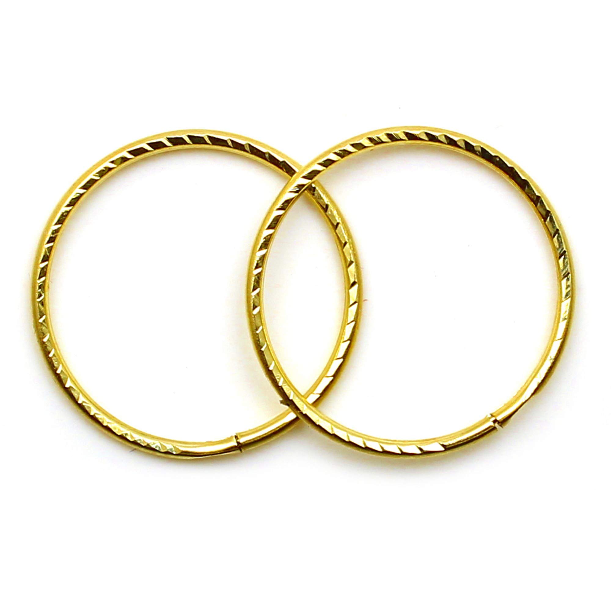 Arranview Jewellery Pair of 14mm 9ct gold sleeper hoop earrings. Diamond cut finish and light weight