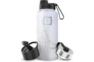 IRON °FLASK Camping & Hiking Hydration Flask with 3 Lids - Stainless Steel, Double Walled & Vacuum Insulated Water Bottle - Leak Proof & BPA Free (Carrara Marble, Spout - 32 oz)