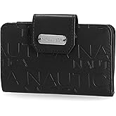 Nautica Womens, Close Reach Vegan Leather RFID Wallet, Small Credit Card Holder Purse with Zipper Coin Pocket and ID Window in Black Embossed