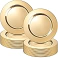Vesici 24 Pcs Gold Stainless Steel Charger Plates 13 Inch Round Metal Charger Plates Bulk Mirror Elegant Charger Luxury Table Decor for Wedding Dinner Party