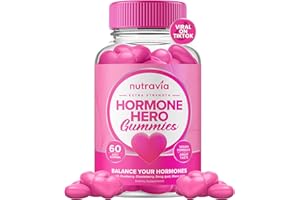 NUTRAVIA Hormone Balance For Women Gummies + PMS Relief Supplement - Supports Mood Swings, Clear Skin, Reduced Cramps and Bloating - Hormonal PMS Gummies PCOS Vitamin with Cranberry, Dong Quai (60 Gummies)