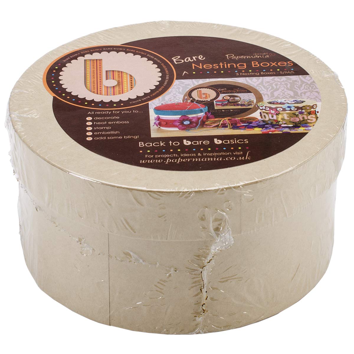 docrafts Papermania Bare Basics Small, Medium & Large Circle Nesting Boxes (Pack of 3)