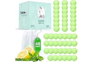 ROTIAH 48 Pack Mouse Rodent Repellent, Peppermint Lemon Oil Mice Repellent for Squirrel Rats Spider Pests, Natural Deterrent for Kitchen, Warehouse,Car, Indoor, Outdoor, Safe for Pets & Family