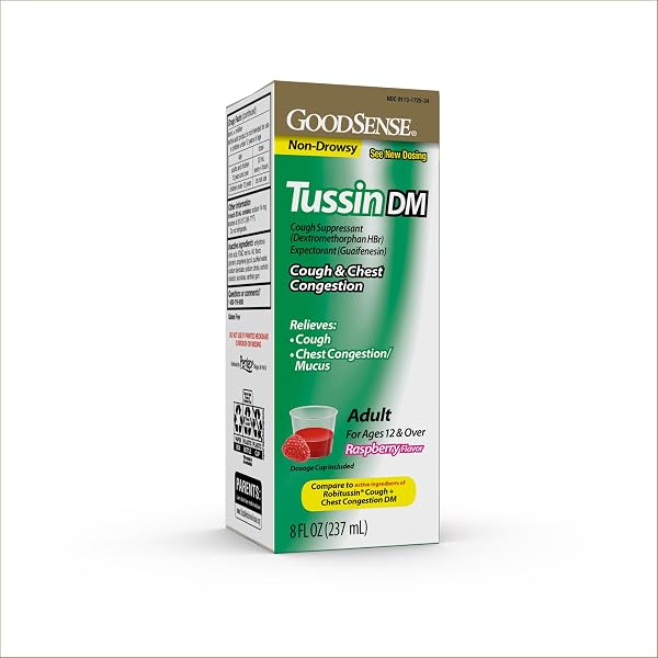 GOODSENSE TUSSIN COUGH SYRUP DM, RASPBERRY FLAVOR, EFFECTIVE...