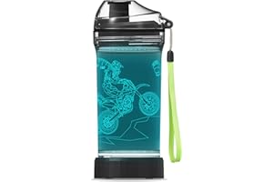YuanDian Light Up Kids Water Bottle with 3D Dirt Bike Design- 14 OZ Tritan BPA Free Eco-Friendly - Cool Drinking Cups Gift for School Kids Boy Child Motocross Rider