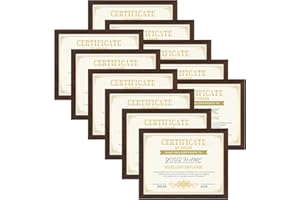 CRUGLA 8.5x11 Picture Frame Set of 11, Multi Certificate Diploma Document Graduate Degree Photo Frame 8.5 by 11 for Wall or Tabletop Display, Brown