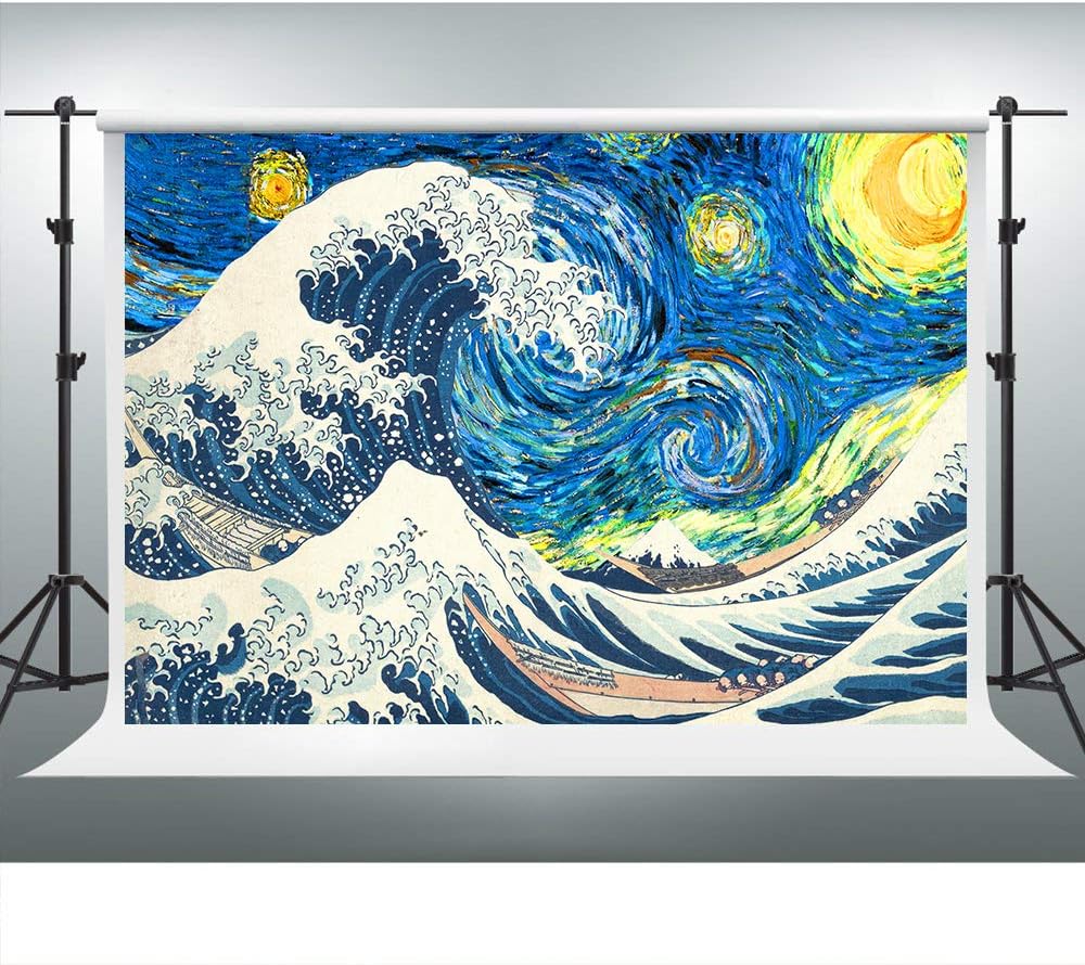 Van Gogh Oil Painting Starry Night Sea Wave Backdrop for Photography 7x5ft Photo Booth Studio Props Mural ZYVV0460