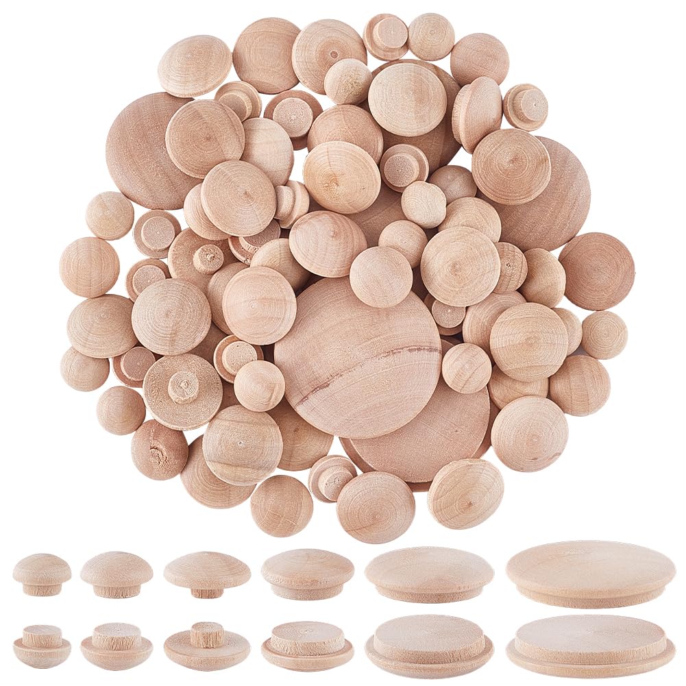 GORGECRAFT 160Pcs 6 Sizes Wood Screw Covers Plugs Wooden Mushroom Head Caps Flush Type Snaps Hole Top Covers Button Hardwood Plug for Furniture Woodworking Locking Holes DIY Crafts