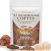 Mushroom Coffee, 11 Organic Mushrooms Plus Adaptogens & Probiotics, with Lion's Mane, Chaga, Reishi, Cordyceps Complex, Instant Coffee for Focus, Energy, Gut, Digestion, Immunity - 5.3oz