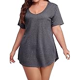 BELAROI Women Plus Size V-Neck Tunic Tops Loose T Shirt with Pocket