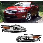 For 2010 2011 2012 Ford Taurus Headlight Assembly Replacement for 10-12 Taurus Head Lights Driver and Passenger Side, Chrome Housing Amber