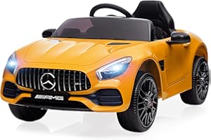 HarmoHaby 12V Kids Ride On Car, Power Battery Electric Vehicles for 3-8, Licensed Mercedes-Benz Ride On Toys Car w/Parent Remote Control, Mp3 Player - Yellow