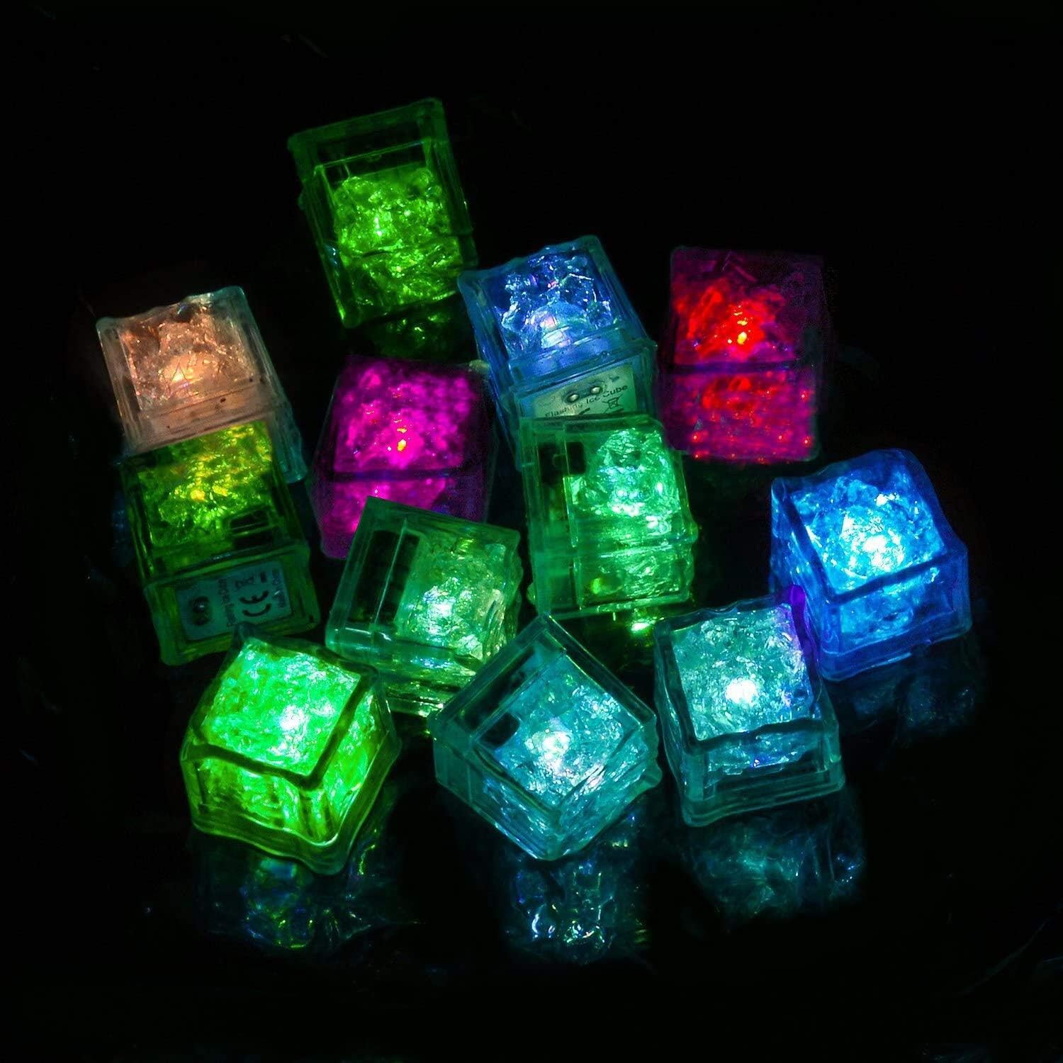 12Pcs Submersible LED Ice Cubes with Flashing Multi-Color Lights Rocks,Luminous in Water nightlight Party Wedding Décor