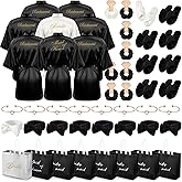 Shyyween 48 Pcs Bridesmaid Bride Robes Set of 8 Bridal Party Silk Satin Robes for Wedding Bachelorette Party Gifts (White,Black)