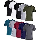 Chuarry 10 Pack Men's V Neck T Shirt Short Sleeve Bulk Soft Solid Tees Basic Quick Dry Slim Fit Undershirts for Men