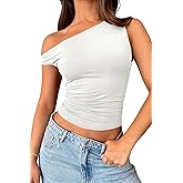 TiulZial Off The Shoulder Tops for Women - Going Out Top Double Lined Cute Summer Crop Tank Trendy Ruched