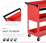 DURHAND 3-Tier Tool Trolley Cart Storage Shelf with Drawer Red 82x35x76 cm view 3