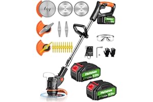 Weed Wacker Cordless, 21V Electric Grass Trimmer Battery Powered with 2Pcs 4.0Ah Batteries, 3 in 1 Weed Cordless Eater, Light