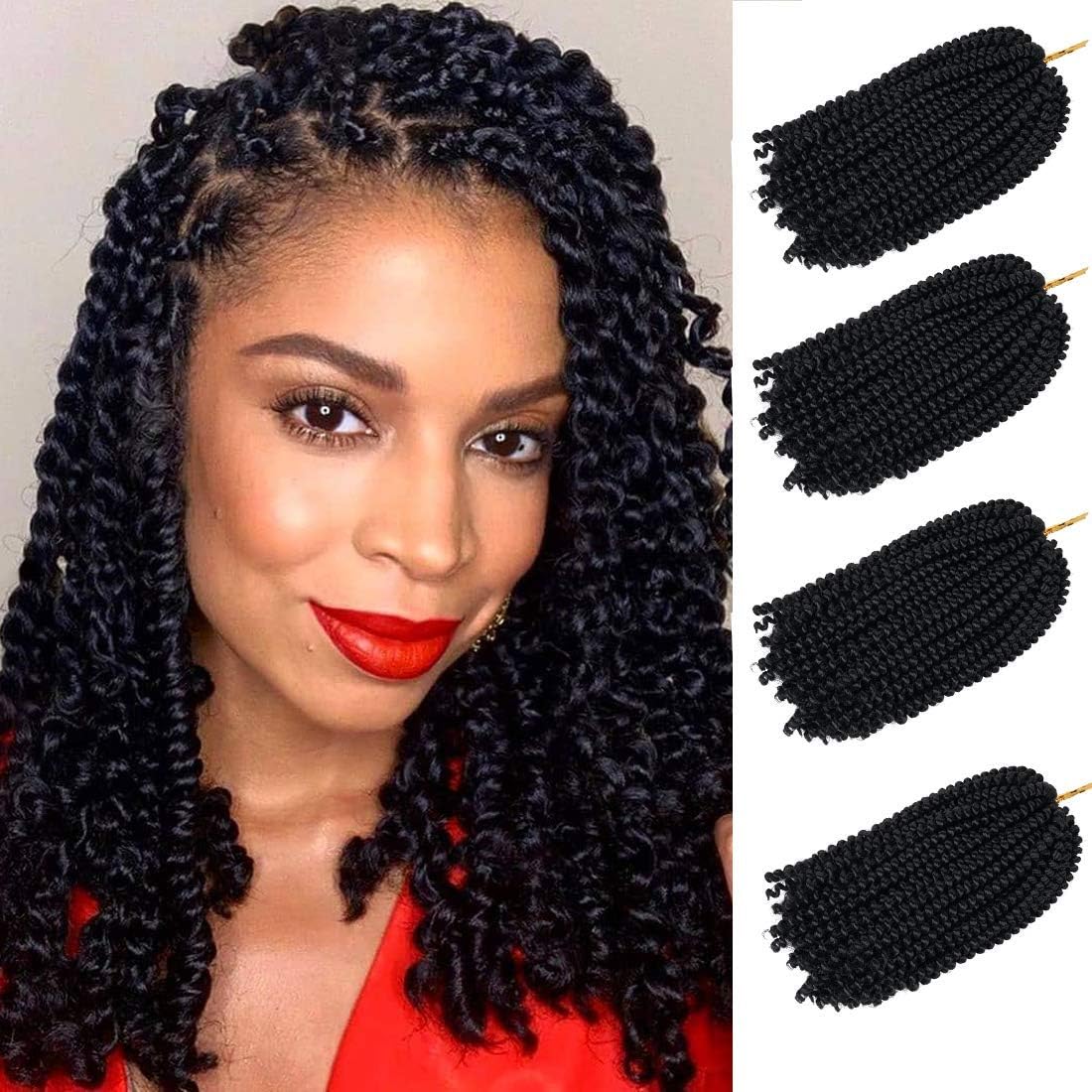 4 pack spring twist crochet braiding hair Ombre Colors Synthetic Hair Extensions #1B