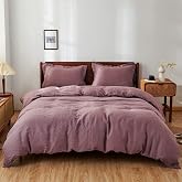 Simple&amp;Opulence 100% Linen Duvet Cover Set 3pcs Basic Style Natural French Washed Flax Solid Color Soft Breathable Farmhouse Bedding with Button Closure - Purple, King
