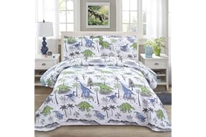 ARL HOME Dinosaur Quilt Set Queen/Full Size Kids Summer Lightweight Bedspread Boys Dinosaur Bedding Animal Printed Quilt Cute Dinosaur Reversible Coverlet Set (90"x90"Quilts,2 Pillow Shams) All Seasons
