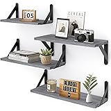 YGEOMER Floating Shelves, Set of 4, Gray Wood Wall Mounted Shelf for Living Room, Bathroom, Bedroom and Plants