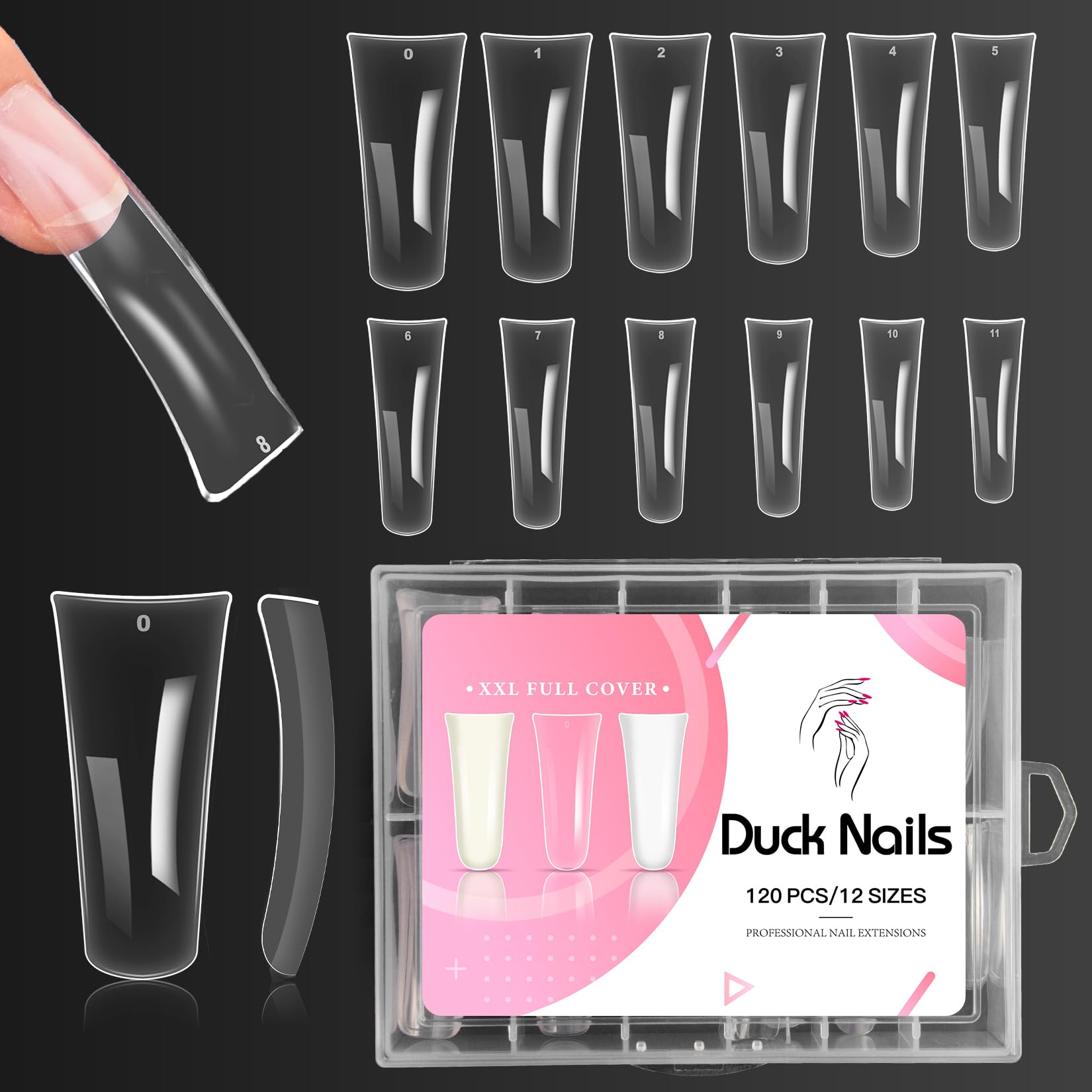 Photo 1 of Ranrose Duck Nail Tips - 120pcs Extra Long Duck Feet Style Full Cover False Nail 12 sizes XXL Clear Press on Nail for Acrylic Nails Professional Y2K Nail Salon