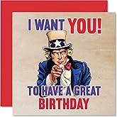 Fun Birthday Cards for Men Women - Uncle Sam USA Army Poster - Happy Birthday Card for Mom Dad Papa Brother Sister Grandma Nanny Grandpa, 5.7 x 5.7 Inch 30th 40th 50th 60th 70th 80th Greeting Cards