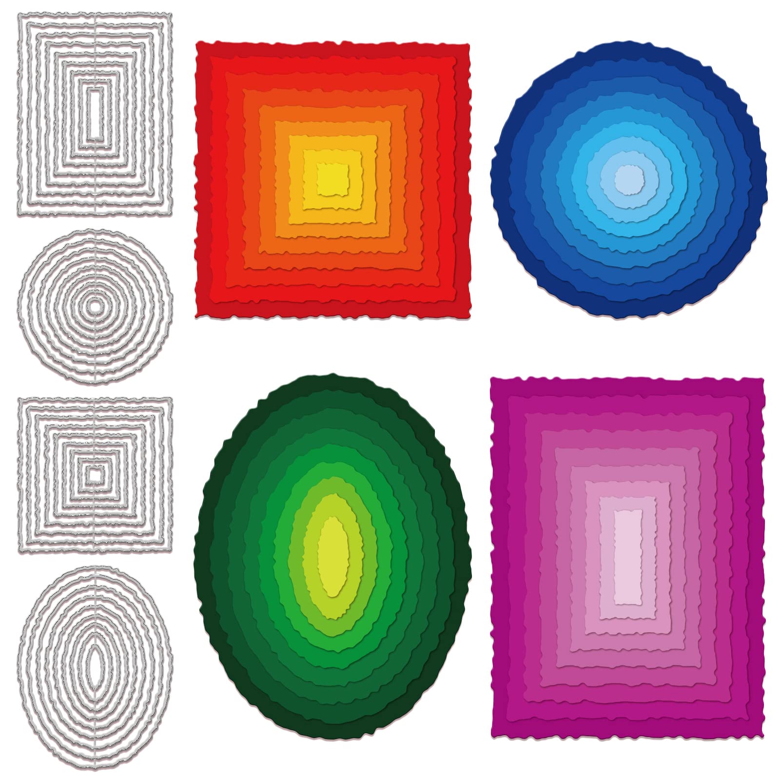 GLOBLELAND Deckle Edge Frame Cutting Dies Metal Deckle Rectangles Round Frame Die Cuts Embossing Stencils Template for Paper Card Making Decoration DIY Scrapbooking Album Craft Decor