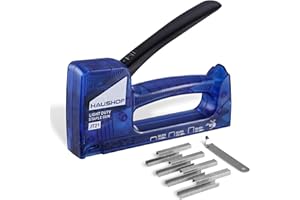 HAUSHOF Light Duty Staple Gun, Upholstery Staple Gun with 800PCS JT21 Staples and Stapler Remover, Fits JT21 Staple of 1/4'', 5/16'' & 3/8'', Used for Wood, Classroom, Crafts, DIY (Blue Transparent)