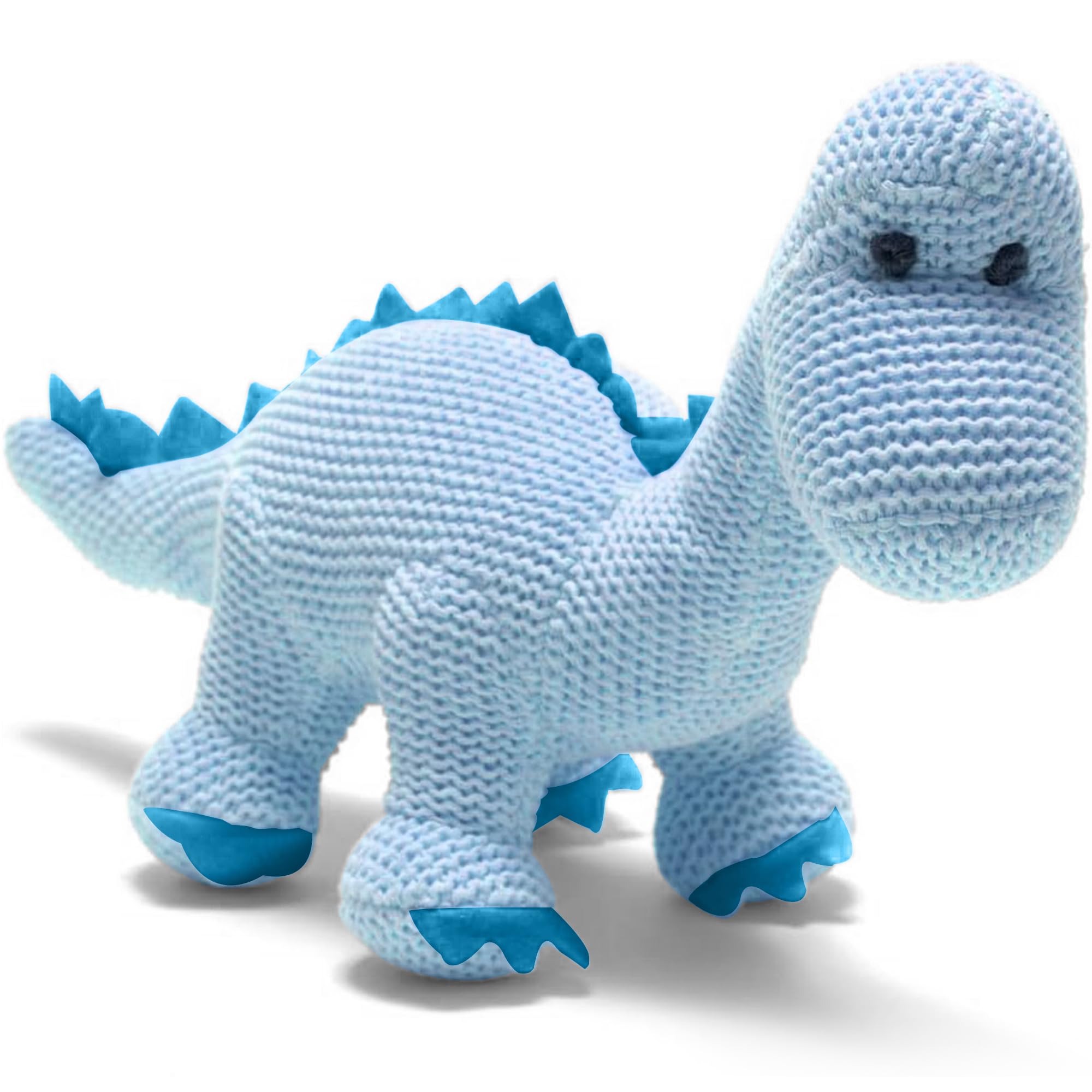 Best Years | Knitted Organic Cotton Pastel Blue Diplodocus Dinosaur Baby Rattle | Newborn Gift | Baby Safe from Birth | Machine Washable | 21cm x 24cm | Ethically Sourced