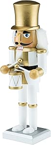 Clever Creations Wooden White and Gold Drummer Nutcracker | Festive White and Gold Drummer Military Outfit | Extraordinary Traditional Christmas Decor | Stands 10
