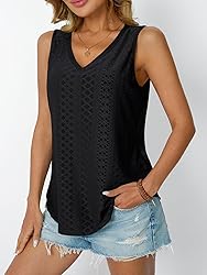 AUTOMET Women Summer Tank Top Eyelet Embroidery