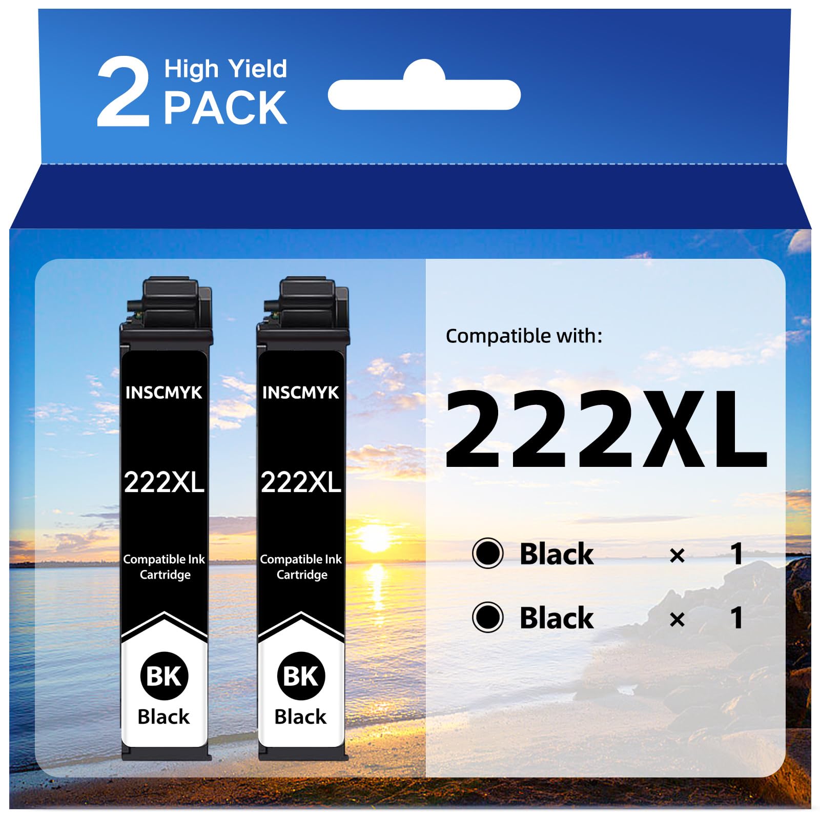 Photo 1 of 222 XL Black Ink Cartridges Remanufactured for Epson 222XL Ink Cartridges Combo Pack 222 T222 XL for Epson Expression Home XP-5200 Workforce WF-2960 Printer (2 Black)