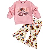 Cevoerf Thanksgiving Baby Girl Outfit - Embroidery Gobble Shirt Turkeys Bell Bottom Pant Toddler Girl Thanksgiving Clothes