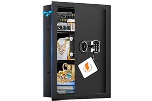 TISKGG 22.6" Tall Fireproof Wall Safes Between the Studs 16" Centers, in Wall Safe Between Studs with Numeric Keypad and Removable Shelf, Wall Safe for Home Firearm Money Valuables