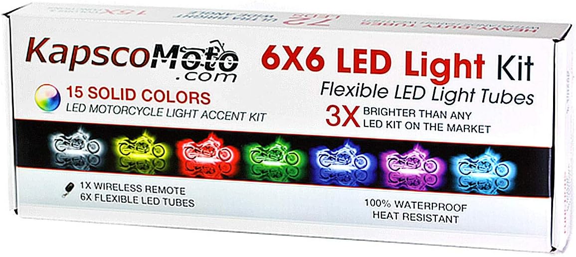 Kapsco Moto Motorcycle LED 15 Color LED Engine Accent Light Tube Kit - with 1x Wireless Remote - Universal Fit -Compatible with Harley, Cruisers, Honda, Suzuki, Kawasaki, Yamaha